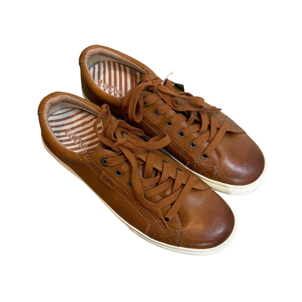 Taos Plim Soul Lux Cognac Brown Leather Low Top Sneakers Women Size 9 - Picture 2 of 9